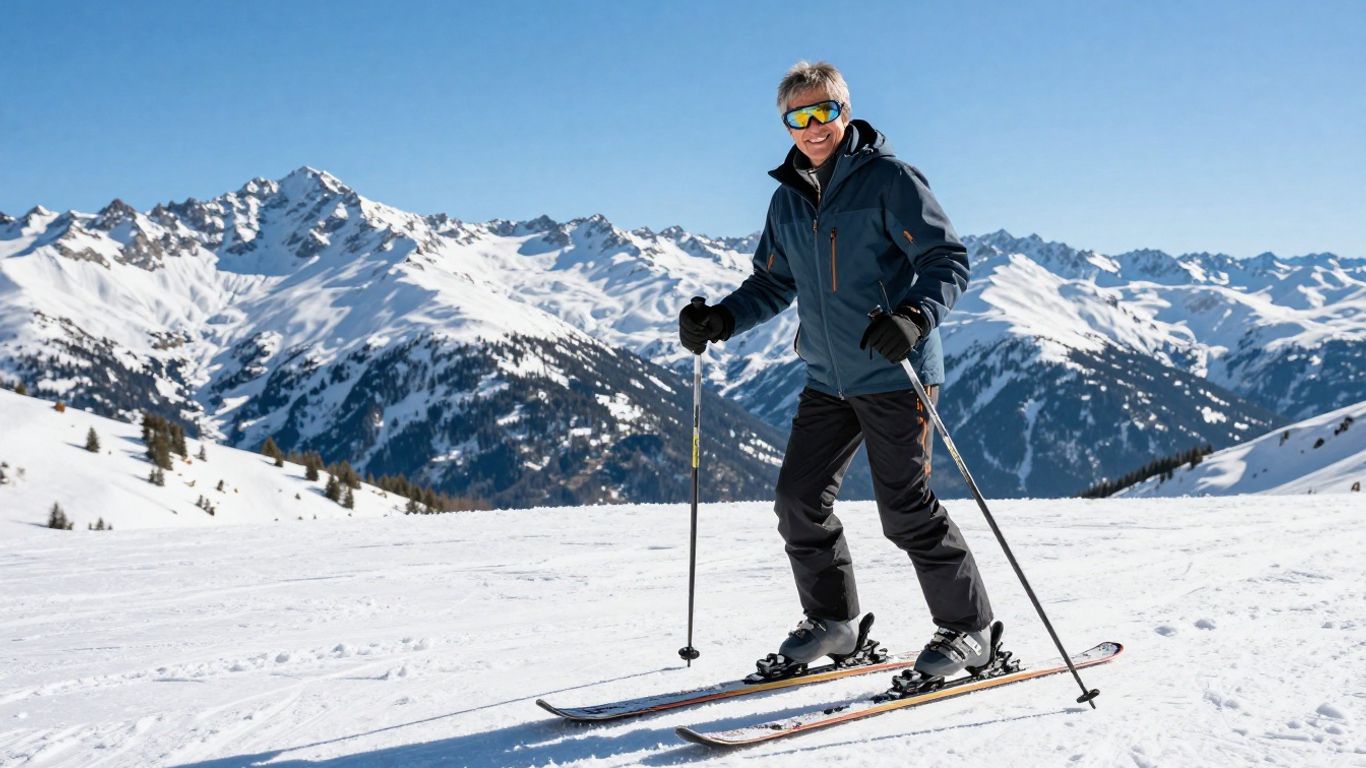 Erwachsener lernt Skifahren auf verschneiter Piste
