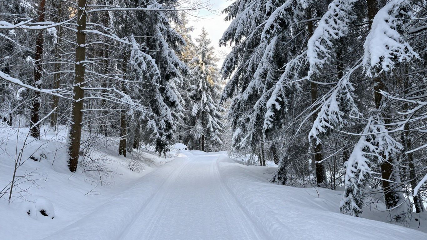 Winterwanderweg im verschneiten Odenwald